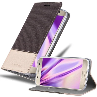 Afbeelding van Cadorabo Hoesje geschikt voor Samsung Galaxy S7 in ANTRACIET GOUD Beschermhoes met magnetische sluiting, standfunctie en kaartvakje Book Case Cover Etui