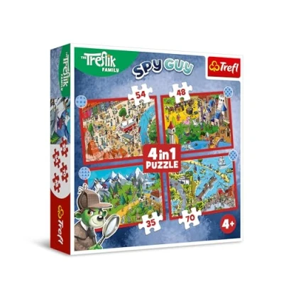 Afbeelding van Trefl The Treflik Family, Travels 4 in 1 puzzel, puzzels, van 35 tot 70 stukjes verschillende moeilijkheidsniveaus, voor kinderen vanaf jaar