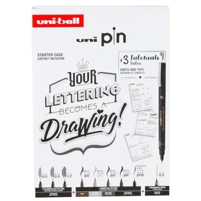 Afbeelding van Uni ball, zz3_ARCHIV_Pen_to_pen, PIN schrijfwaren, LETTERING Editie, doos van 9 bevat: 3 fineliners, 5 penseelpunten, 1 (9 x)
