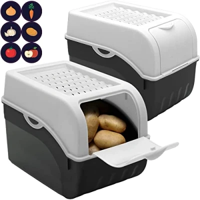 Afbeelding van ARTECSIS Set van 2 bewaardozen voor levensmiddelen, 7 l, wit + 6 stickers/fruit, groenten
