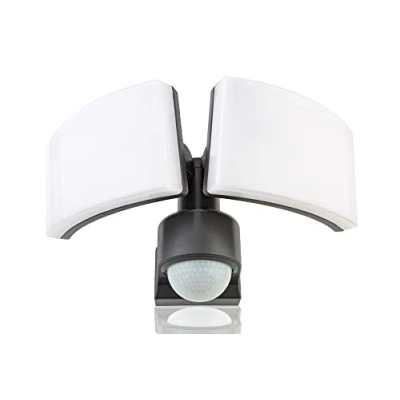 Afbeelding van HUBER Led schijnwerper met bewegingsmelder, 360 graden, 2 x 20 W, 4400 lm, 3 sensoren, matrixlenzen en zonebeperking, wand hoekmontage, IP65, antraciet