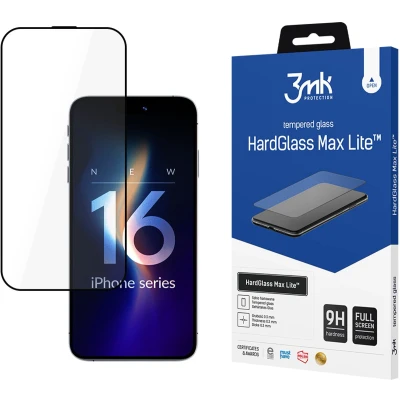 Afbeelding van 3MK HardGlass Max Lite iPhone 16 Pro 6.3 czarny/zwart, Fullscreen Glas (1 Stuk, Apple Pro), Smartphone beschermfolie, Zwart