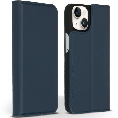 Afbeelding van Accezz Hoesje Geschikt voor iPhone 14 Met Pasjeshouder Premium Leather Slim Bookcase Donkerblauw