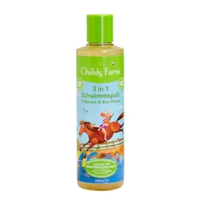 Afbeelding van Childs Farm 3 in 1 zwemplezier voor kinderen, biologische aardbei en munt, 250 ml, douchegel, shampoo conditioner, geschikt droge, gevoelige eczeemgevoelige huid