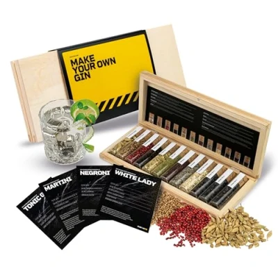 Image de DIBYS Mini kit Gin 12 épices pour tonic &amp; cocktails coffret infusion fabrication Avec 4 cartes de recettes, lexique boîte en bois élégante Cadeau homme femme