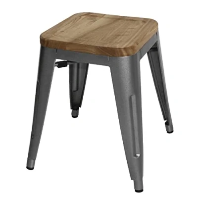 Afbeelding van Bolero stalen kruk met houten zitting grijs (4 stuks)