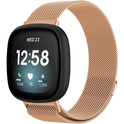 Afbeelding van iMoshion Bandje Geschikt voor Fitbit Versa 3 Maat S Milanees magnetische band Rosé Goud