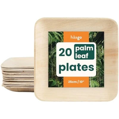 Afbeelding van HAAGO 20 Palmblad Borden (25x25cm, vierkant) Biologisch afbreekbaar Milieuvriendelijk Bruiloft Servies, Picknick &amp; Buitenservies Magnetronbestendig