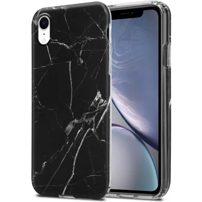 Afbeelding van Cadorabo Hoesje geschikt voor Apple iPhone XR in Zwart Wit Marmer No. 22 Beschermhoes gemaakt van TPU siliconen Case Cover met mozaïek motief