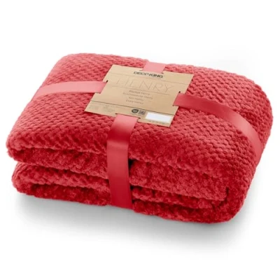 Image de DecoKing Couette en Microfibre Couverture Polaire Plaid Couvre lit Doux de Style Scandinave Henry, Rouge 150x200 cm