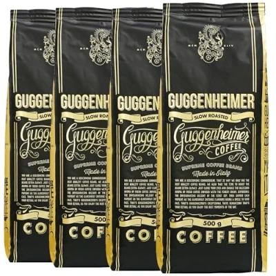 Image de Guggenheimer Supreme Café en Grain 2 kg Torrefaction Extra Lente Arabica &amp; Robusta Grains pour Machines Automatiques 4 x 500 g