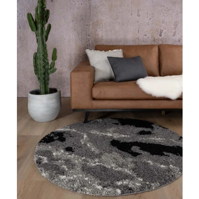 Afbeelding van Rond Hoogpolig Tapijt/Vloerkleed Marble Artisan Grijs 80 Cm