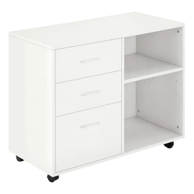Afbeelding van HOMCOM Printerhouder, organizer, bureau, 3 laden, 2 nissen, groot blad, spaanplaat, wit