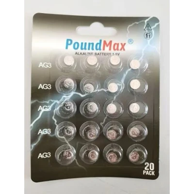 Afbeelding van PoundMax AG3 LR41 alkaline knoopcelbatterijen, 1,5 V, 20 stuks
