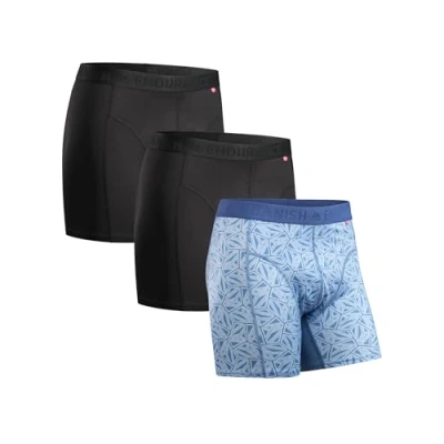 Afbeelding van DANISH ENDURANCE Sportonderbroeken Heren Quick Dry Sport Boxershorts 3 pack Zwart en Mosaic Blauw Maat L