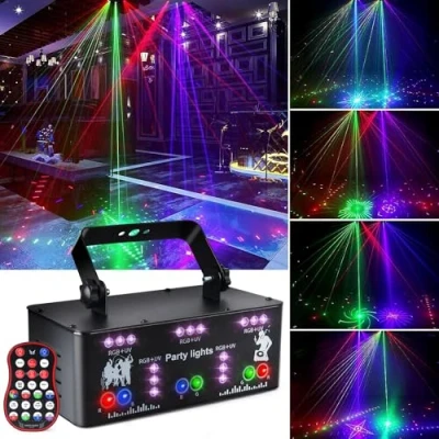 Afbeelding van Fwiull Professionele feestlampen, 21 avondlichtlenzen, DMX 512 lichteffecten, RGB uv discolicht met spraakbediening, podiumlamp afstandsbediening voor Halloween, feest, Kerstmis
