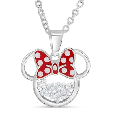 Afbeelding van Disney Geboortesteen Vrouwen en Meisjes Sieraden Minnie Mouse Verzilverd Shaker Hanger Ketting, 18+2 &quot;Extender, Medium, Kristal