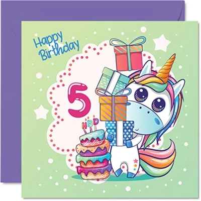 Afbeelding van 5e verjaardagskaart meisje magische eenhoorn Happy Birthday kaart 5 jaar, verjaardagskaarten voor meisjes, 145 mm x Greeting Cards for Daughter Niece Granddaughter Kids
