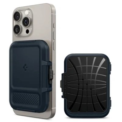 Afbeelding van Spigen Lock Fit MagFit Magnetische kaarthouder ontworpen voor Magsafe met kickstand, compatibel iPhone 16/15/14/13/12 Wallet modellen, leisteen metallic