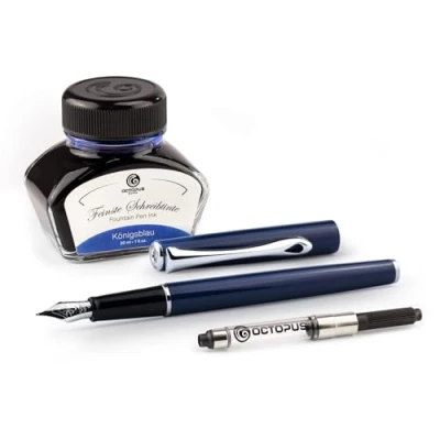 Afbeelding van Diplomat Traveller Navy Blue Metalen vulpen met schrijfinkt en converter