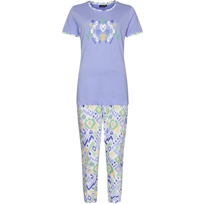 Afbeelding van Dames Pyjamaset Rebelle Ikat Lila Bio Katoen Maat 40