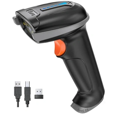 Afbeelding van Tera draadloze barcodescanner met 2,4 GHz batterijniveau indicator en bedraad USB 2.0 oplaadbare 1D handdouche, ontwerppatent: EU008489413, model 5100