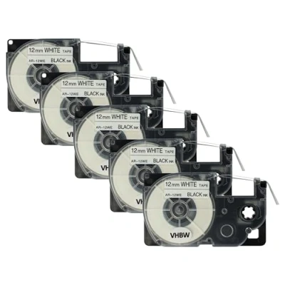 Afbeelding van 5 x vhbw cassettes voor Casio CW L300, KL 100E, 120, 1500, 200E, 300. Vervanging: XR 12WE1, 12WE.
