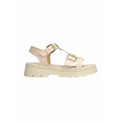 Afbeelding van Sacha Dames Beige leren plateau sandalen met goudkleurige buckles Maat 36