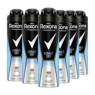 Afbeelding van Rexona Men MotionSense Cobalt Dry Deo spray, verpakking van 6 stuks (6 x 150 ml) met 48 uur bescherming tegen lichaamsgeur en okselvocht