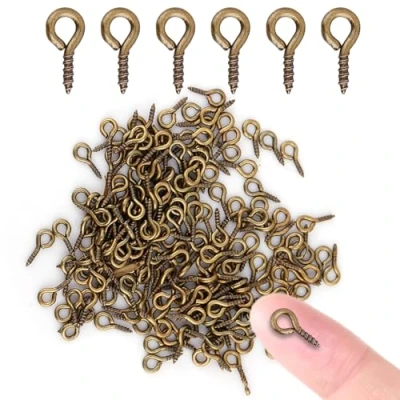 Afbeelding van Sonew 200 stuks mini schroefogen van messing, schroefhaken met schroefdraad voor het maken sieraden en hangers (donkerbrons)