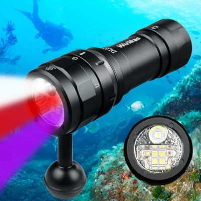 Afbeelding van Wurkkos DL07 Led duiklamp, 3000 lumen, duikzaklamp, 100 m, onderwaterfotovulverlichting, oplaadbare draaischakelaar, zaklamp met rood uv licht