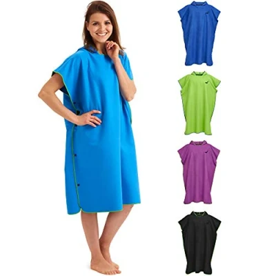 Afbeelding van Badponcho van microvezel, voor dames en heren, compact zeer licht; surfponcho, verhuishulp, handdoek omkleedhulp op het strand, blauw, l