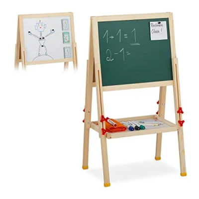 Afbeelding van Relaxdays schoolbord krijtbord en whiteboard 2 in 1 tekenbord op ezel magnetisch