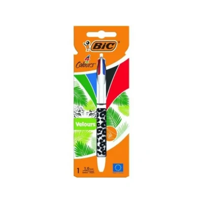 Afbeelding van Bic 4 Colours Velours, balpen, 0,32 mm, klassieke inktkleuren, verschillende motieven, op blister