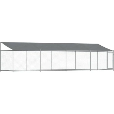 Afbeelding van vidaXL Hondenhok met dak en deur 8x2x2 m gegalvaniseerd staal grijs