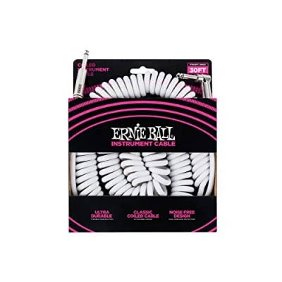 Afbeelding van Ernie Ball, Spiraalkabel voor instrumenten, recht/gebogen, 9,14 m, wit