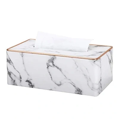 Afbeelding van GORESE Rechthoekige Tissue Box Holder Cover PU lederen gezichtsdoekdispenser voor thuis, badkamer, woonkamer, slaapkamer, eetkamer, kantoor, auto Automotive decoratie (grijs marmeren patroon)