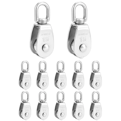 Afbeelding van QWORK® 12 stuks M15 hefkatrol roestvrij staal 304 360 draaibaar voor kabel diameter 6 mm belasting 35 kg
