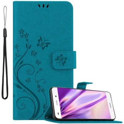 Afbeelding van Cadorabo Hoesje geschikt voor Huawei P8 LITE 2015 in BLOEMEN BLAUW Beschermhoes bloemmotief met magnetische sluiting, standfunctie en kaartsleuven Book Case Cover Etui