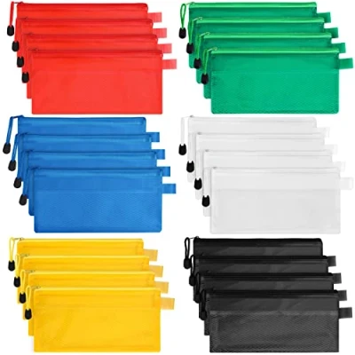 Afbeelding van Belle Vous 24 Plastic Geassorteerde Gaas Rits Zakjes Document Zakken/Folder 6 Kleuren Waterdichte Enveloppen voor Reis Accessoires, Cosmetica, Schoon/Kantoor, Pennen/Potloden of Rekening Zak