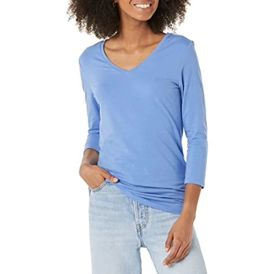 Image de Amazon Essentials T Shirt Col En v À Manches 3/4 Coupe Classique (Grandes Tailles Disponibles) Women&#039;s, Bleu, XL