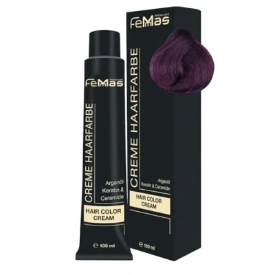 Image de FemMas Lot de 3 teintures pour cheveux blonds, 100 ml chacune, professionnelles, à l’huile d&#039;argan, kératine et céramides, comme coloration permanente/teinte, blond moyen rouge violet 7.22