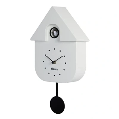 Image de Fisura Coucou blanc avec cadran noir. Horloge murale. murale originale à offrir en cadeau. 3 piles AA non incluses. 21,5x8x41,5. Plastique ABS.