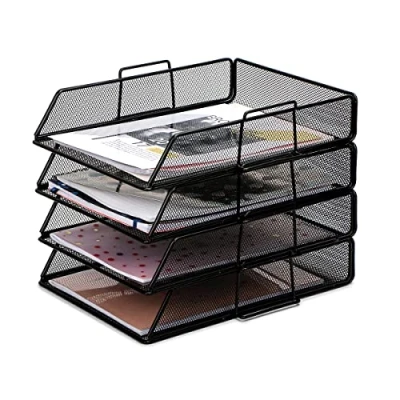 Afbeelding van EXERZ Papiersorteerder / dienblad bureau organizer aktetas set van 4 stuks draadgaas voor kantoor, school