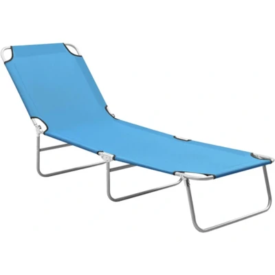 Afbeelding van Ligbed inklapbaar staal en stof turquoiseblauw