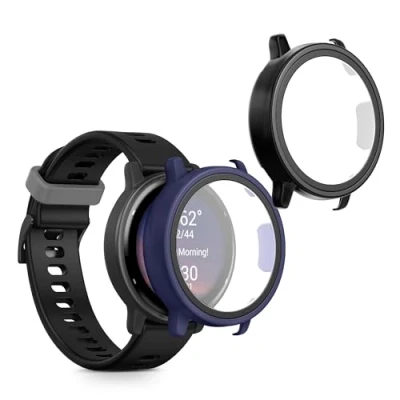 Afbeelding van kwmobile 2x cover geschikt voor Garmin vivoactive 5 / active Fitnesstracker van gehard glas en kunststof frame set zwart donkerblauw