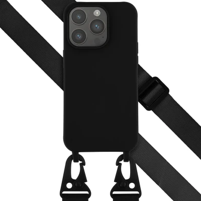 Afbeelding van Selencia hoesje met koord Geschikt voor iPhone 14 Pro Siliconen afneembaar Zwart