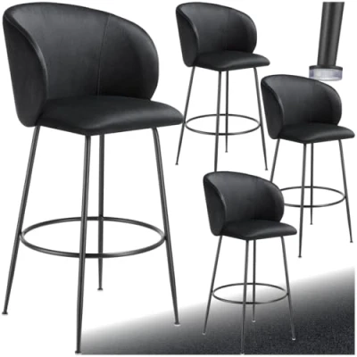 Afbeelding van tectake® Set van 4 Barkrukken Gestoffeerde Barkruk met rugleuning Barstoelen Barstoel voetensteun Eetkamerstoel fluwelen bekleding Stevige stalen poten antislip vloerbescherming Zwart/zwart