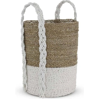 Afbeelding van Rieten Mand van Zeegras Wit Bali Melin Ø 30 x 32cm