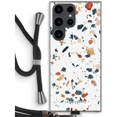 Afbeelding van Case Company® hoesje met Koord geschikt voor Samsung Galaxy S23 Ultra Terrazzo N4 Telefoonhoesje Zwart Bescherming aan alle Kanten en Over de Schermrand